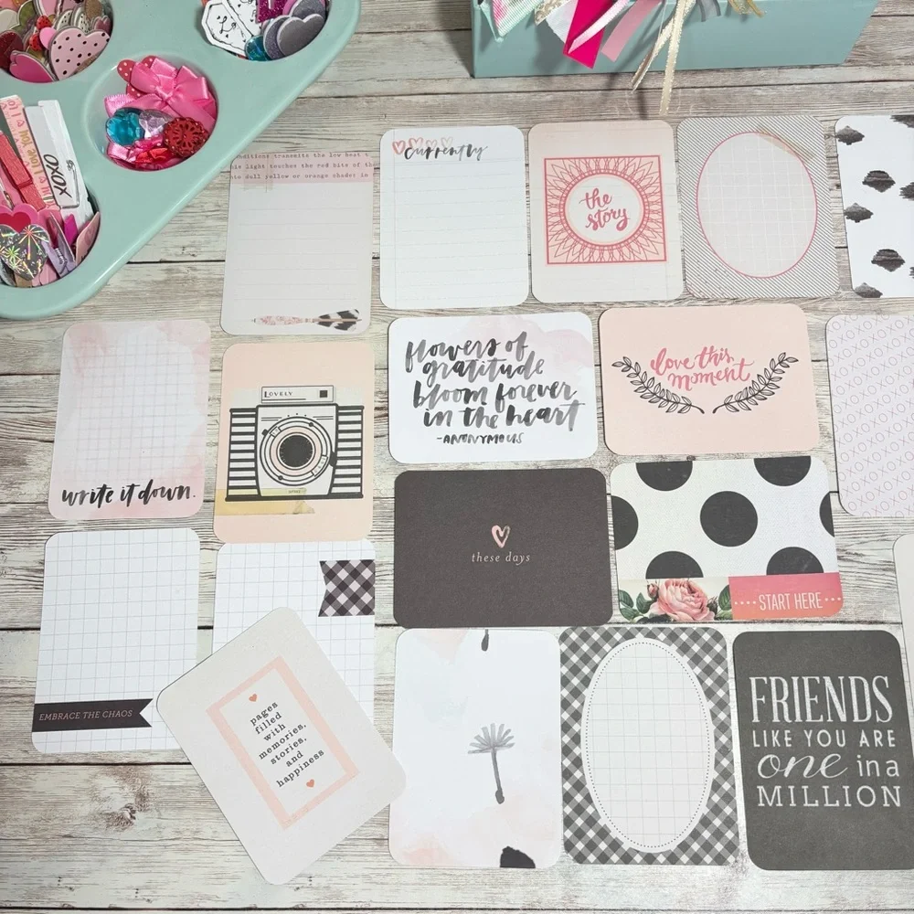 Pink & Black Themed Journaling Cards Lot Of 25 Planners Scrapbooks Junk Journals